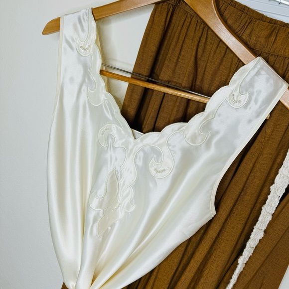 Cabernet Tops - Romantic Summer Satin Camisole with pearls Cabernet Ivory Size Large